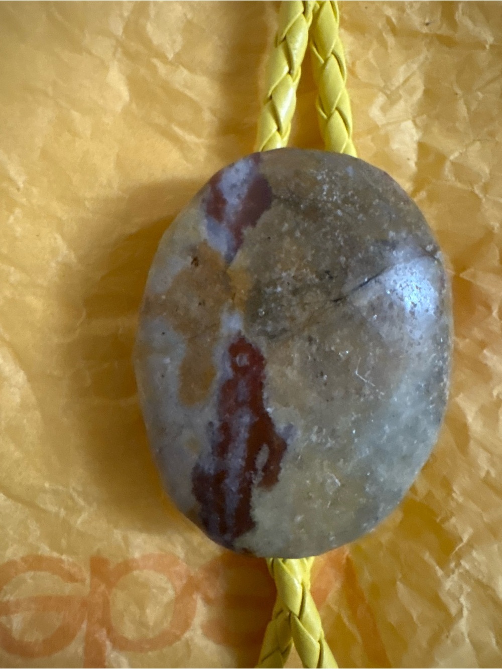 Natural Stone Pendant Necklace in Yellow with Brown & Cream Accents Bolo Tie